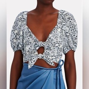 INTERMIX Janella Knotted Linen-blend Crop Top